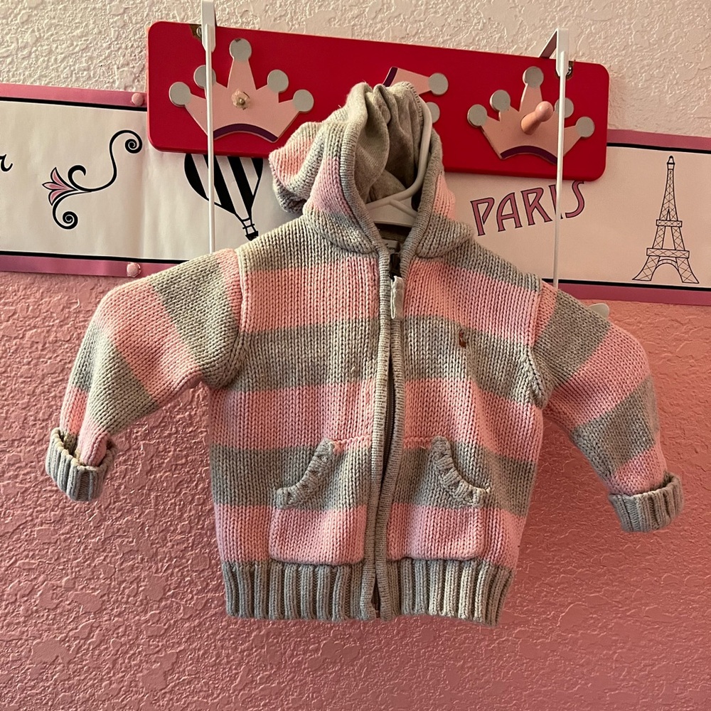 Ralph Lauren Baby pink and gray sweater 9 Months